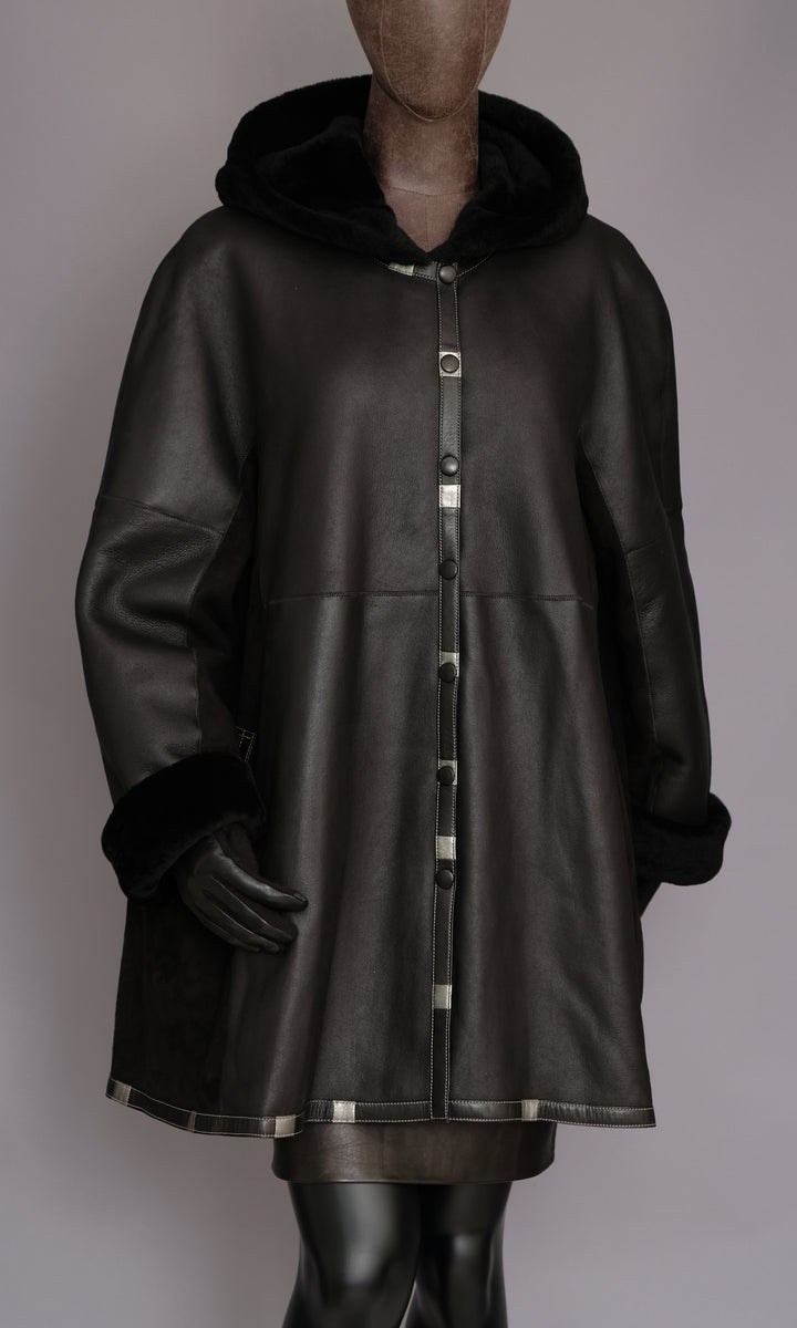 BlackShearlingSwingCoatwithHoo