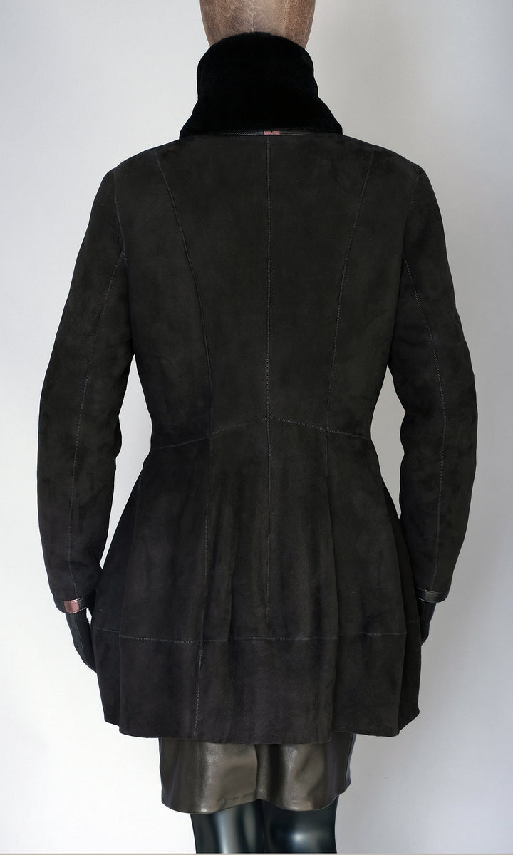 Black Merino Shearling Peplum Jacket