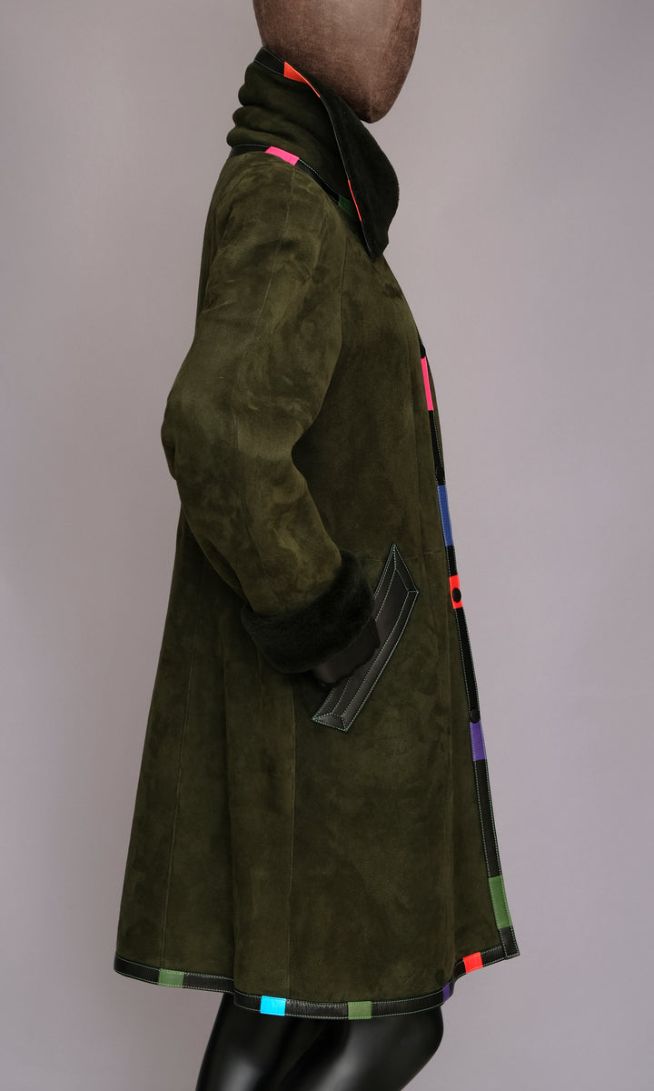 【PARTIMENTO】★ SUEDE SHEARLING COAT ★ 3 COLOR GreenShearlingCoatColorBlockTr