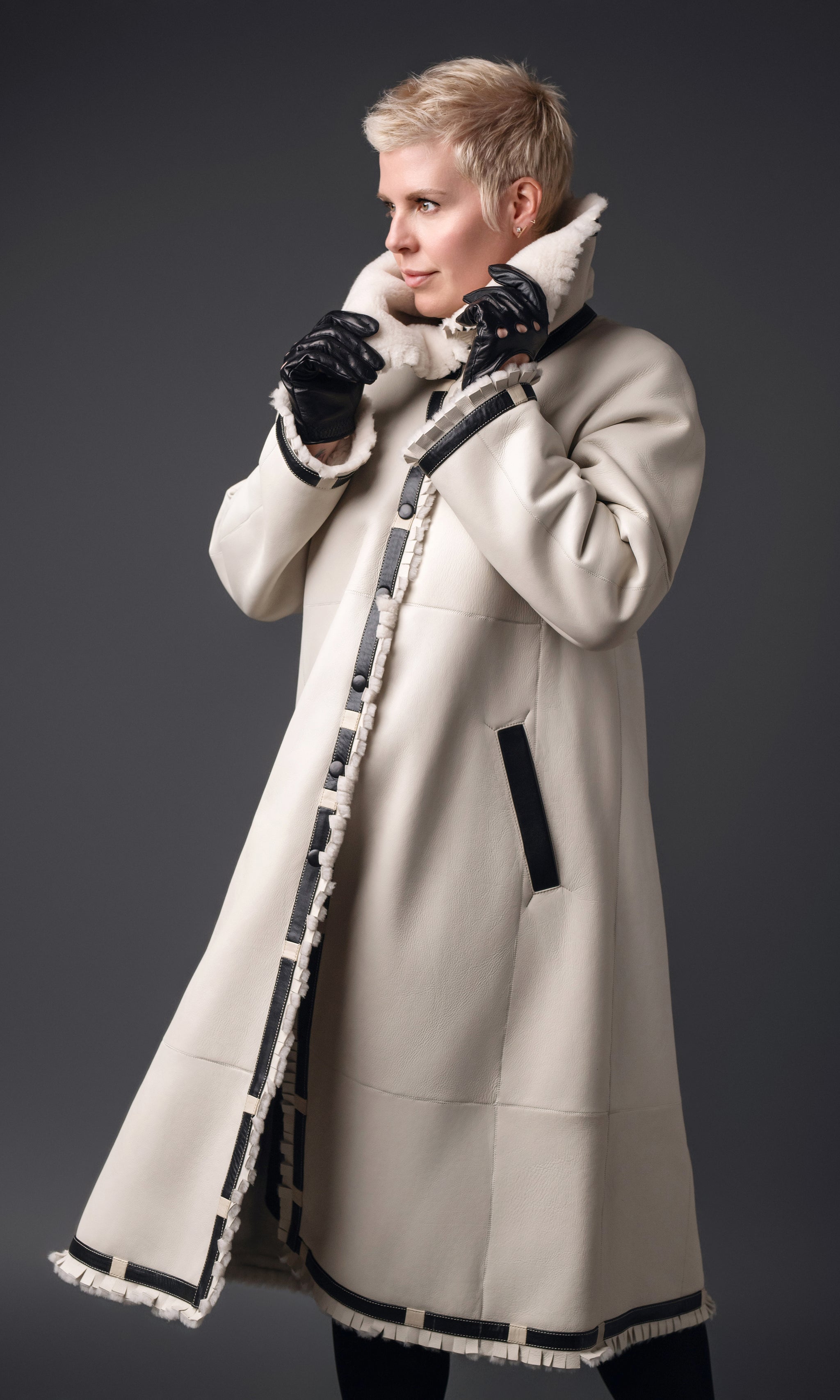 womens shearling sheepskin coats jackets couture leather capes