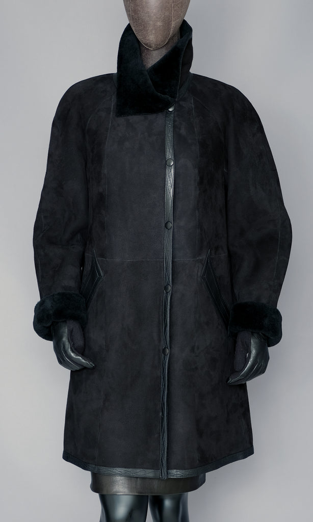 Black Shearling Coat size small 8
