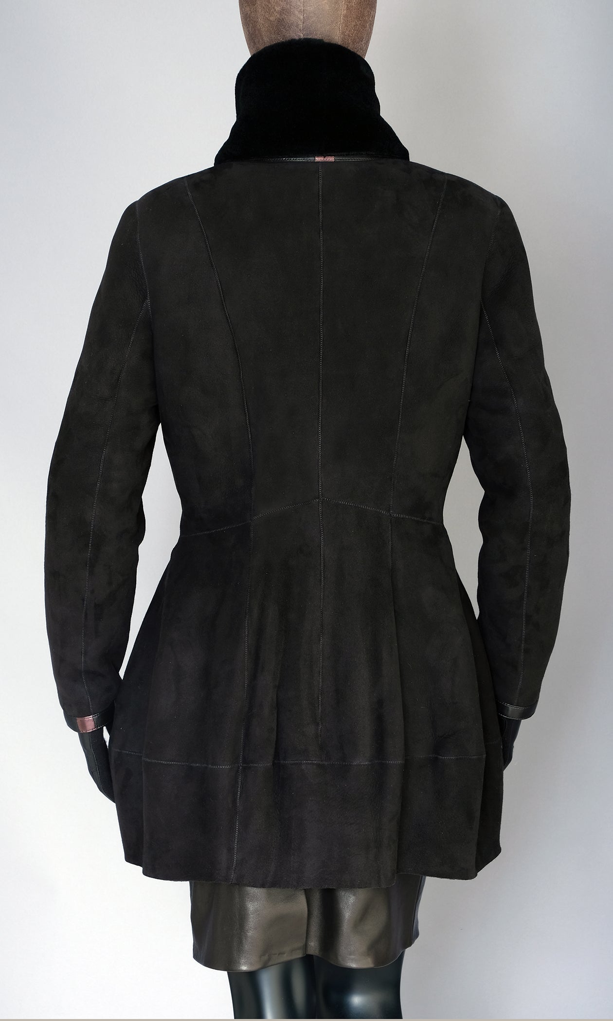 black suede merino shearling peplum jacket size medium 10