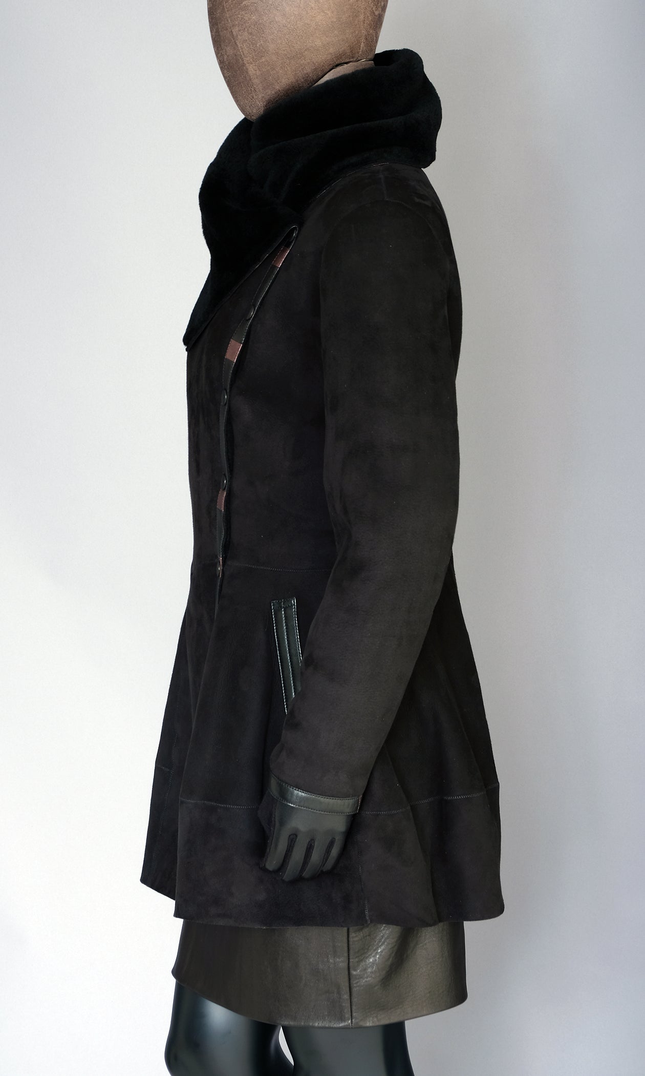 black suede merino shearling peplum jacket size medium 10