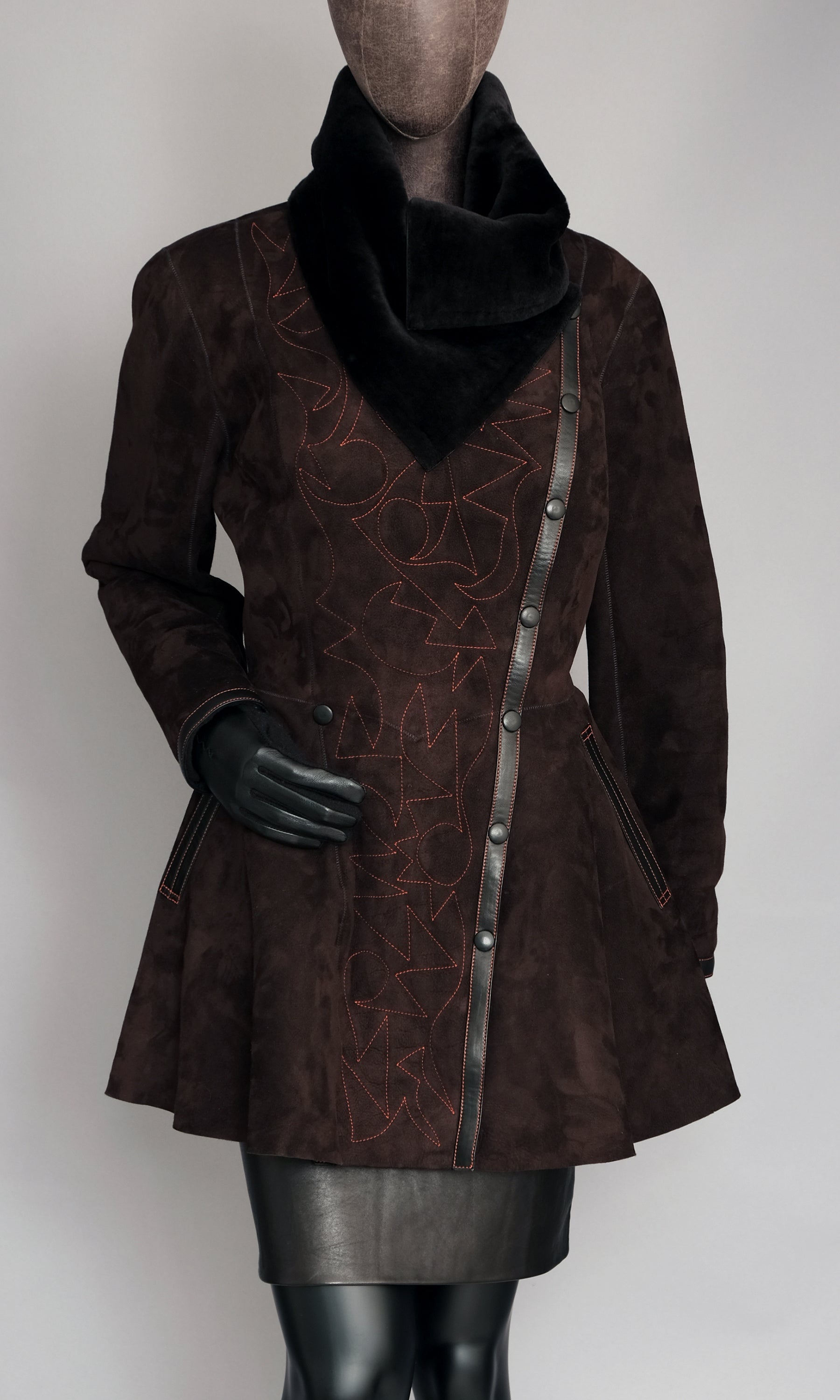 Ebony brown shearling jacket with decorative stitching size medium 10