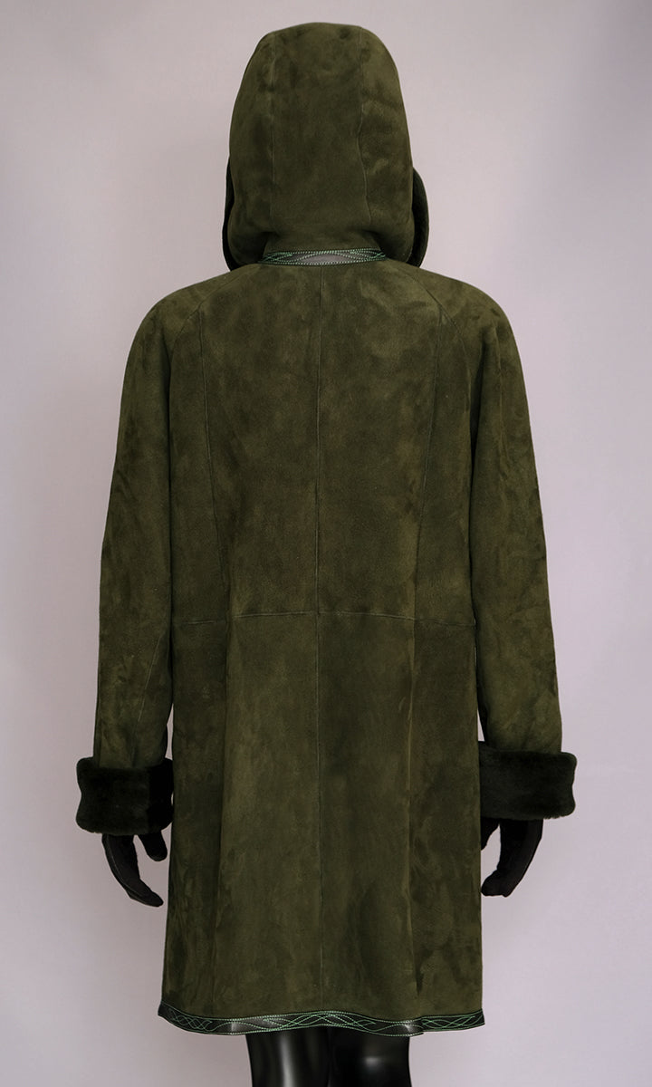 Women's Green Shearling Coat with Hood size small 8