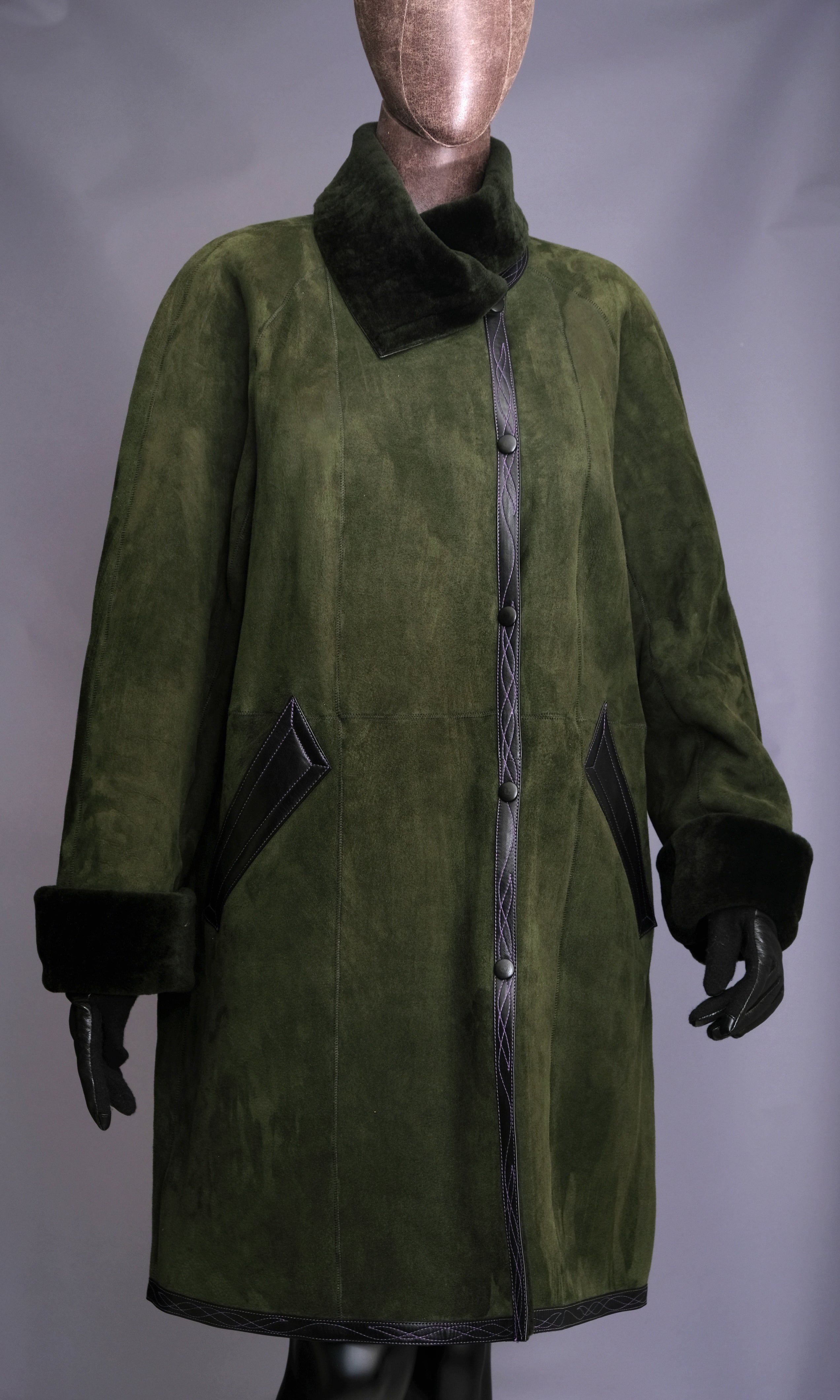 Green Suede Merino Shearling Coat