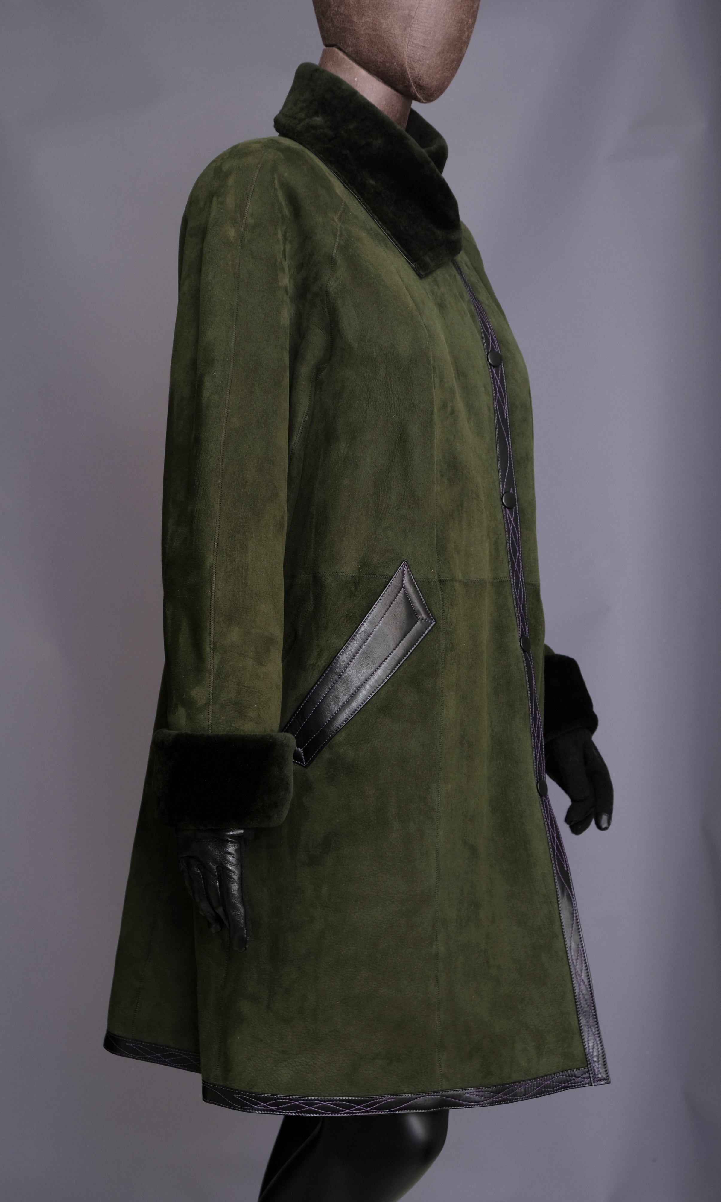 Green Suede Merino Shearling Coat