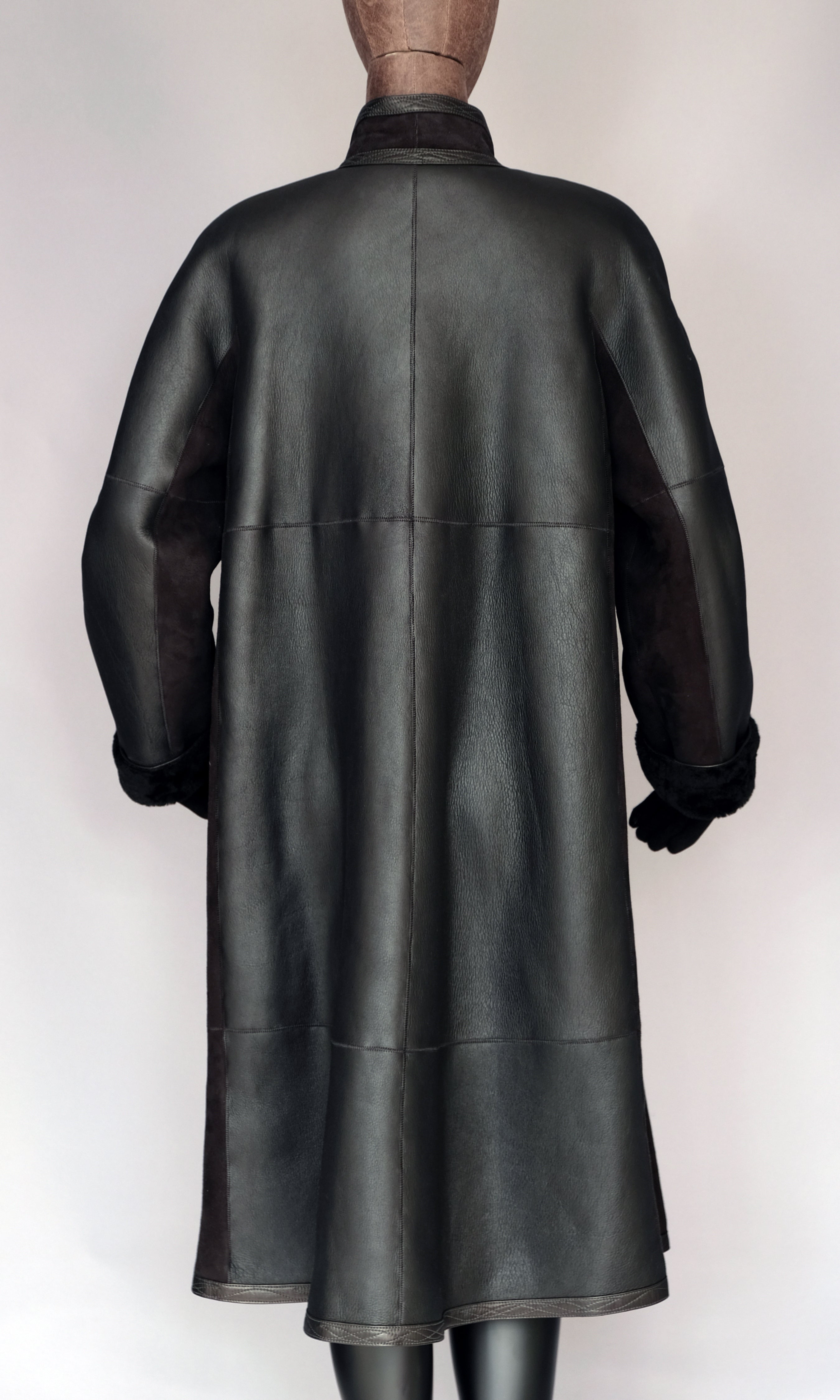 Long Black Shearling Coat size medium (10)