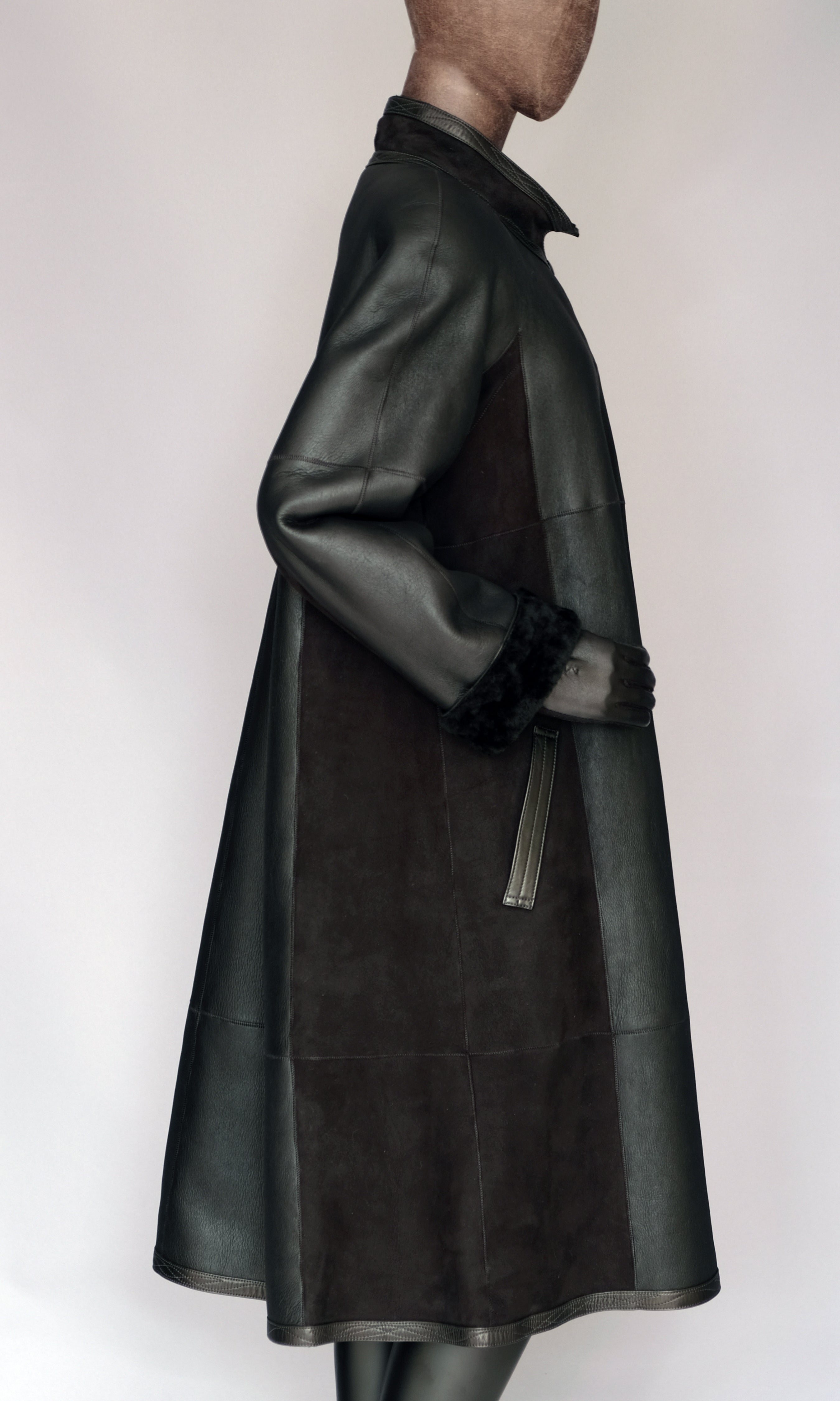Long Black Shearling Coat size medium (10)