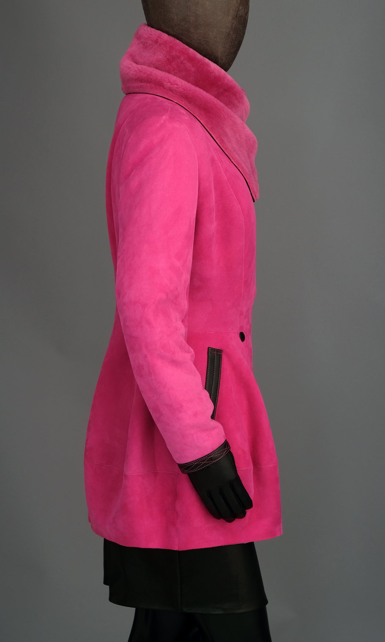 Pink Shearling Inverted Peplum Jacket size medium.jpg