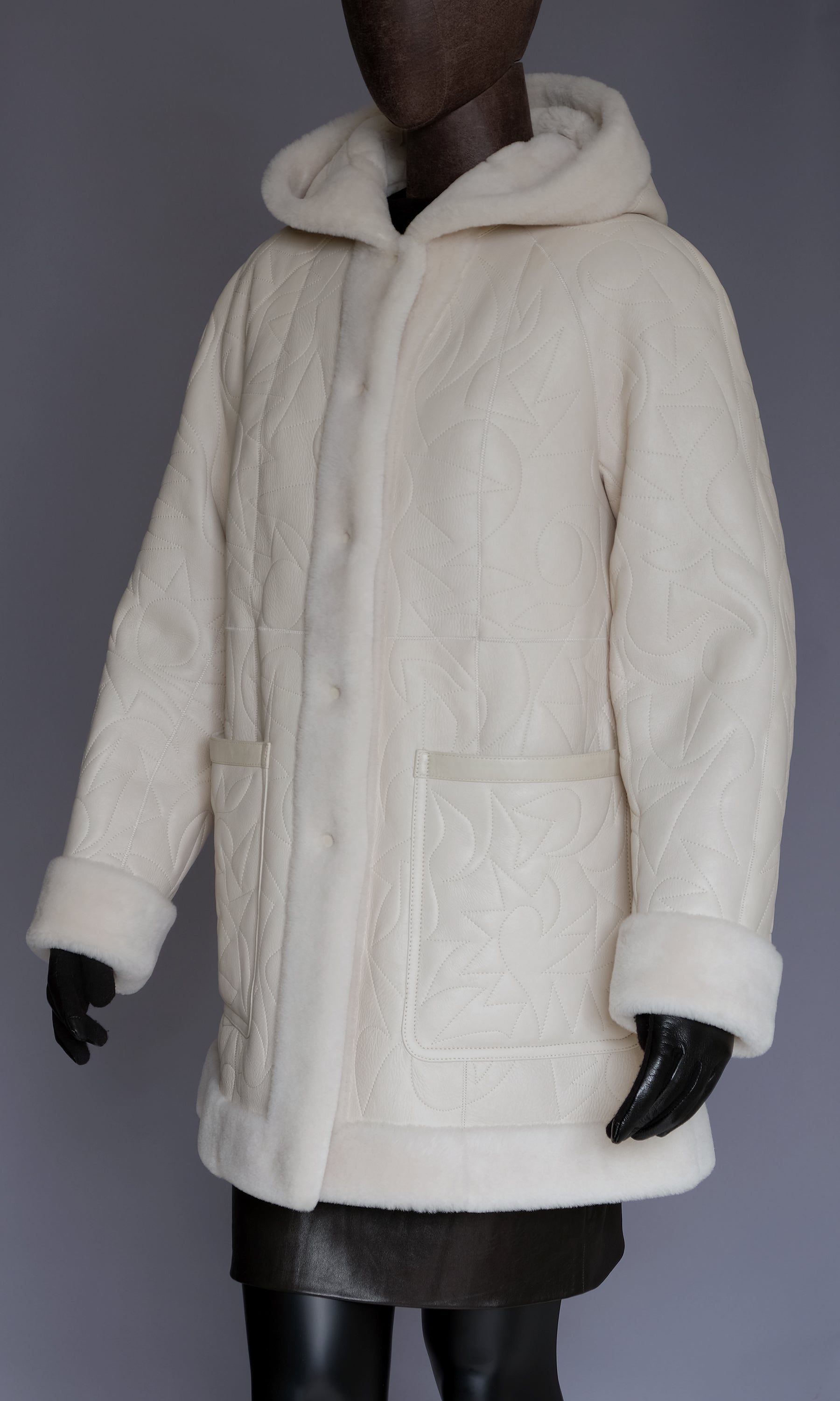 White Napalan Shearling Jacket with hood size M