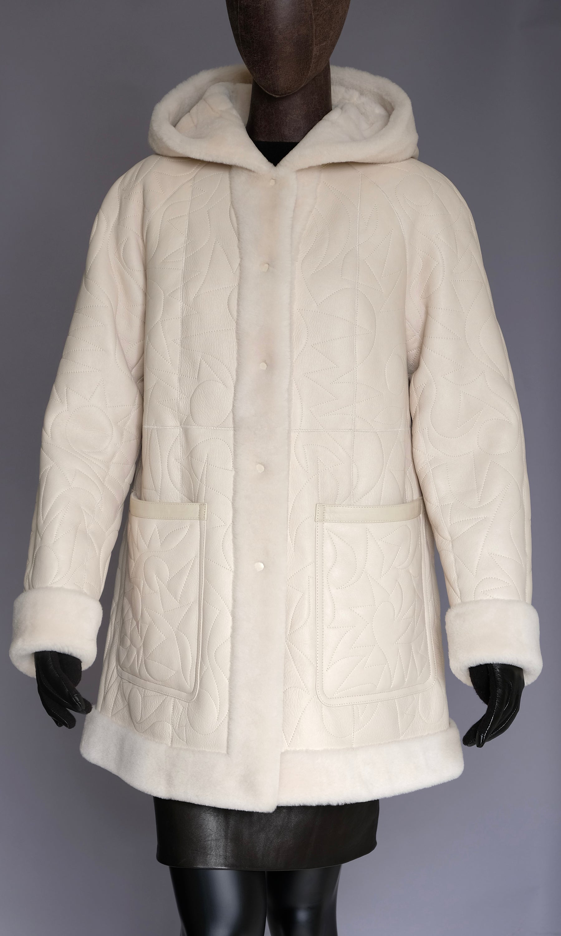 White Napalan Shearling Jacket with hood size M